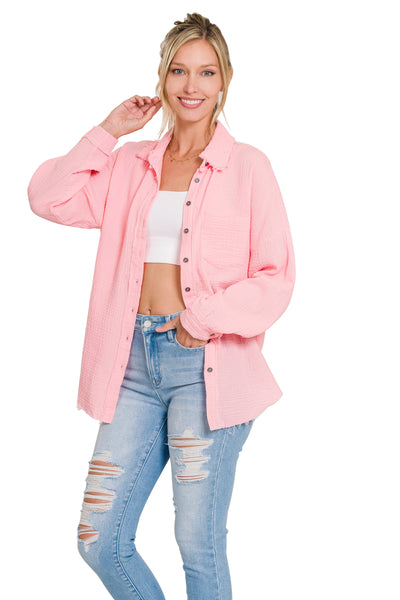something timeless gauze top | bright pink