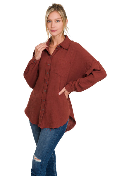 something timeless gauze top | dark rust
