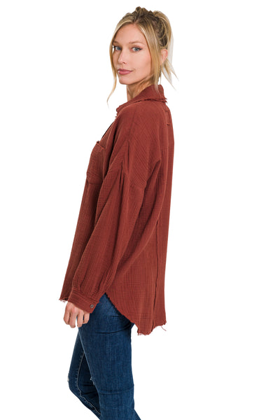 something timeless gauze top | dark rust