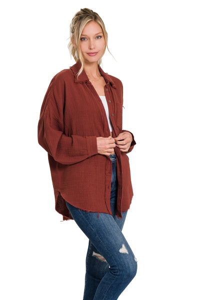 something timeless gauze top | dark rust
