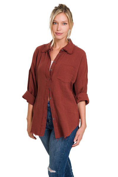 something timeless gauze top | dark rust