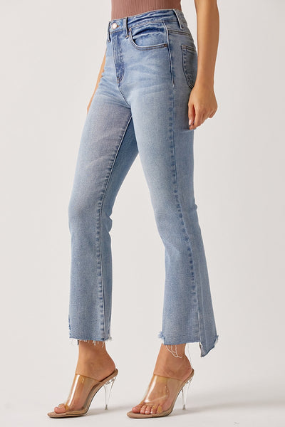 khloe raw cut cropped flare jeans | light wash