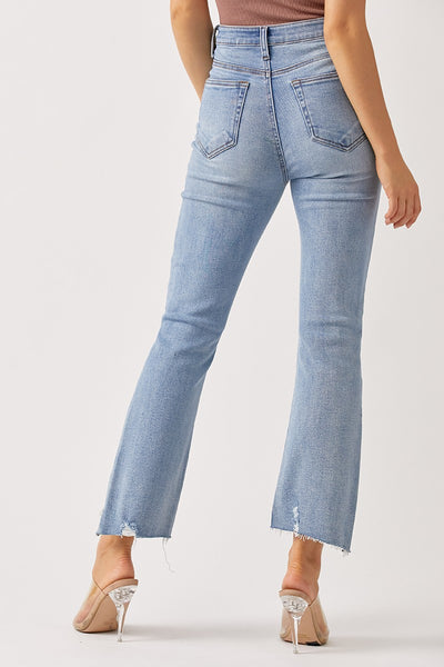 khloe raw cut cropped flare jeans | light wash