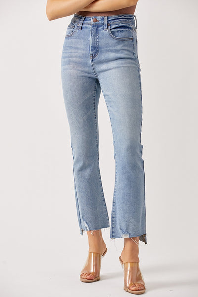 khloe raw cut cropped flare jeans | light wash