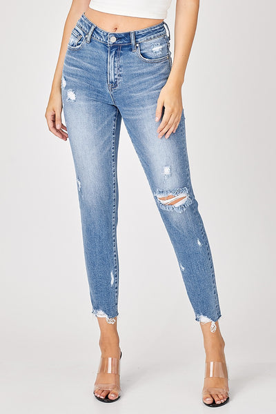 kennedy tapered distressed jeans | medium wash