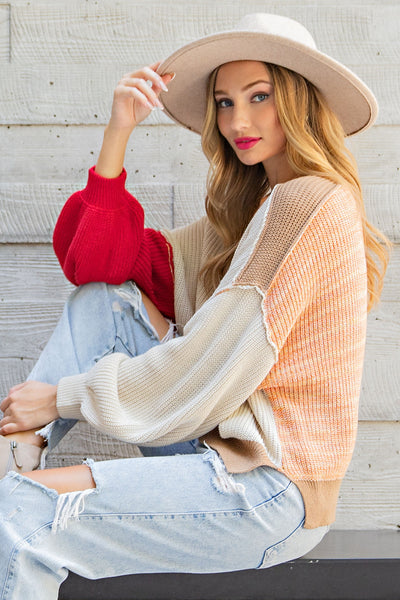 new perspective color block sweater | oatmeal