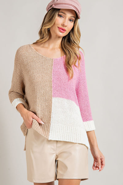 chance at love colorblock sweater | bubble pink