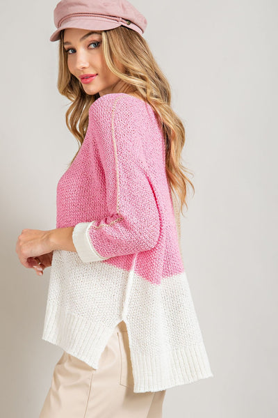chance at love colorblock sweater | bubble pink