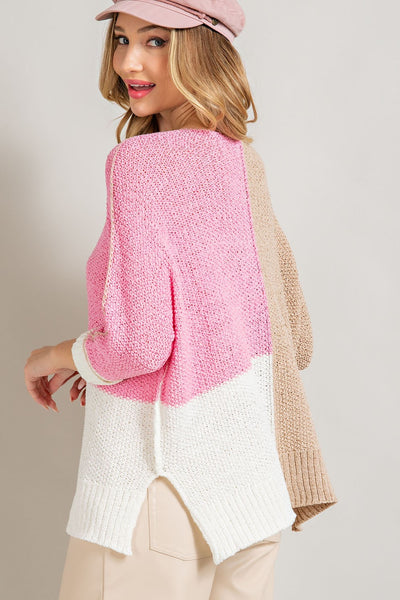 chance at love colorblock sweater | bubble pink