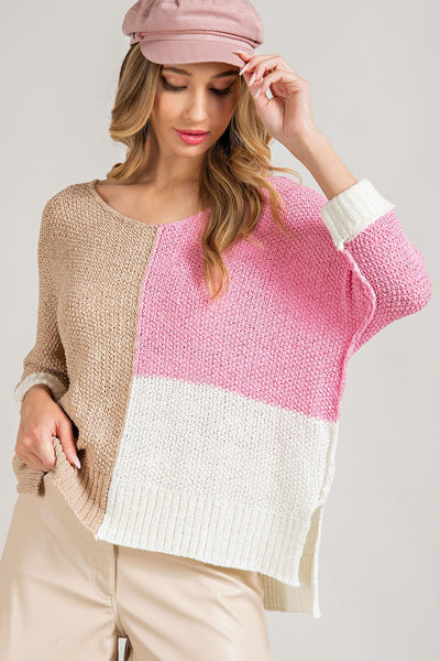 chance at love colorblock sweater | bubble pink