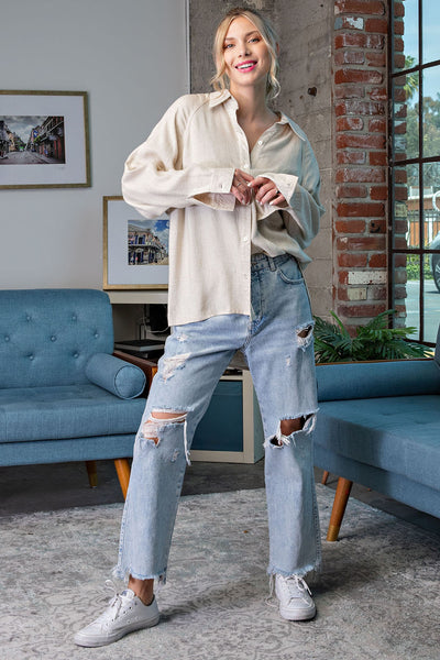 lasting feeling linen button up | natural