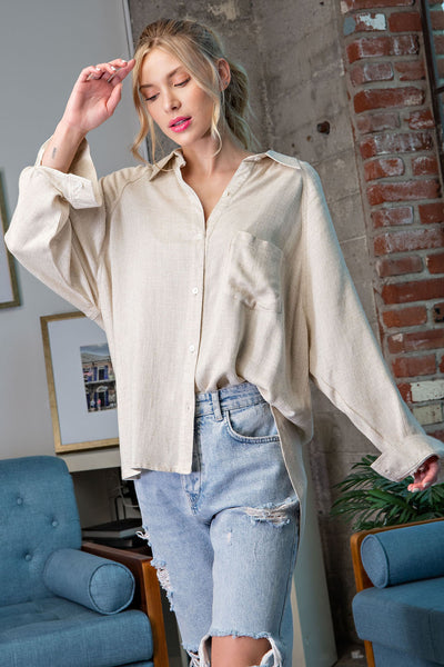 lasting feeling linen button up | natural