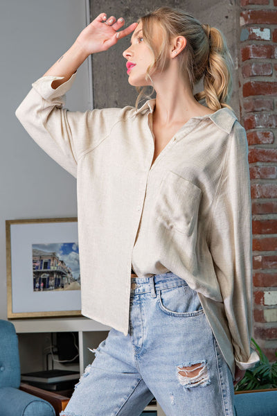 lasting feeling linen button up | natural