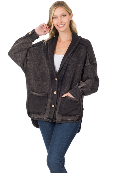 one way ticket vintage wash shacket | ash grey