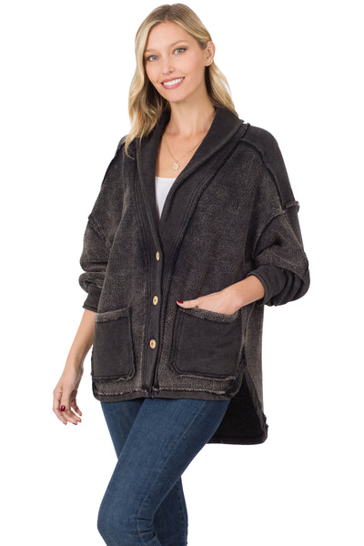 one way ticket vintage wash shacket | ash grey
