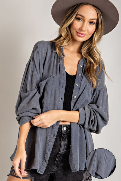 just for you button down top | washed denim