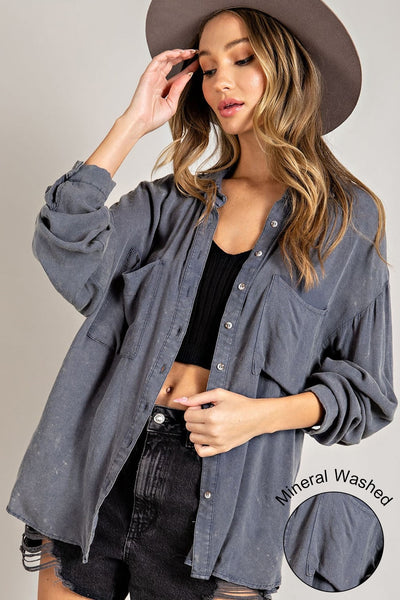 just for you button down top | washed denim
