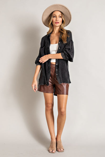 just for you button down top | washed black