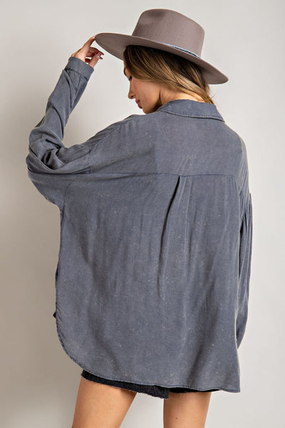just for you button down top | washed denim