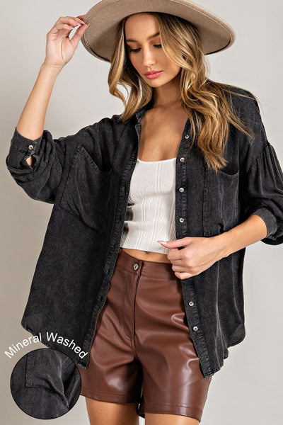 just for you button down top | washed black