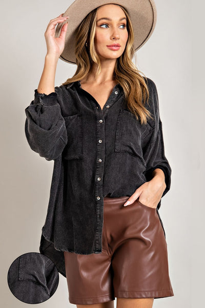 just for you button down top | washed black
