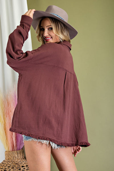 this is love button down top | chocolate