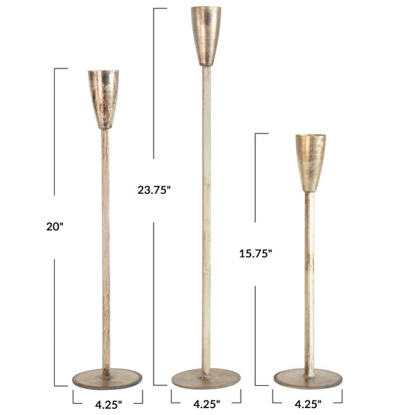 set of 3 metal taper holders | antique gold