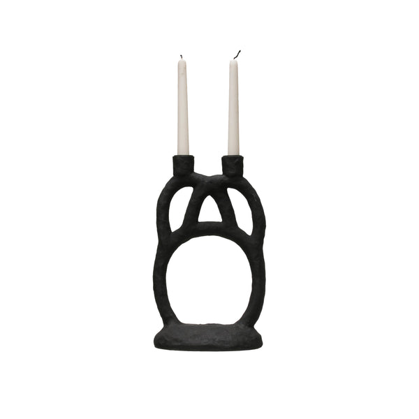 abstract double candle holder | matte black