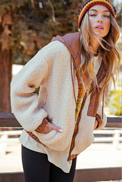 night on fire shearling jacket | camel + mocha