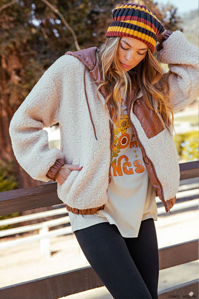 night on fire shearling jacket | camel + mocha