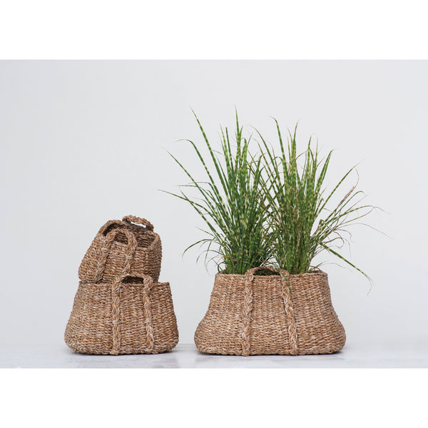 woven seagrass basket with handle | set of 3