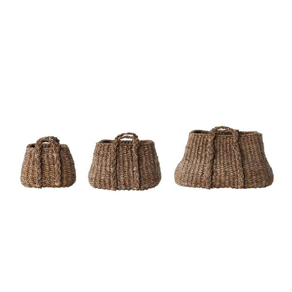 woven seagrass basket with handle | set of 3