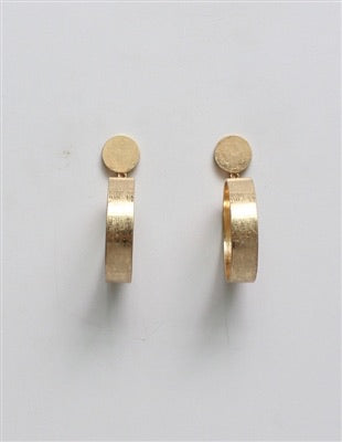 wide drop circle stud hoop earrings | worn gold