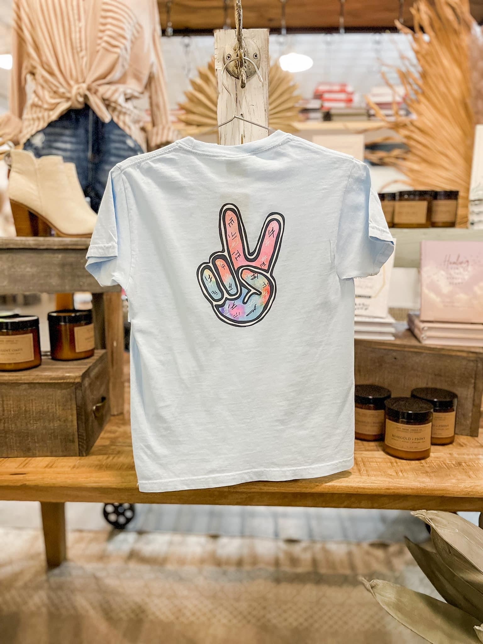 youth peace sign tie dye tee | chambray