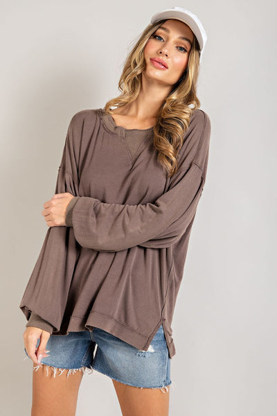 almost maybe raw edge top | brown
