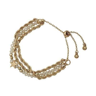natural crystal + star drawstring bracelet | gold