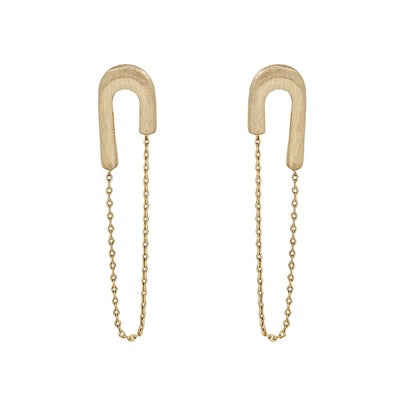 safety pin chain earrings | gold