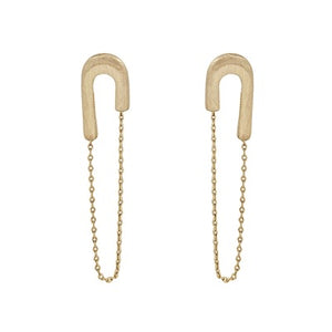 safety pin chain earrings | gold