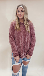 caught in the moment chenille hoodie | mauve