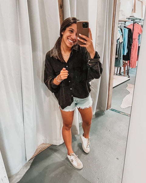 just for you button down top | washed black