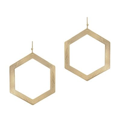 2.5” open hexagon earrings | gold satin