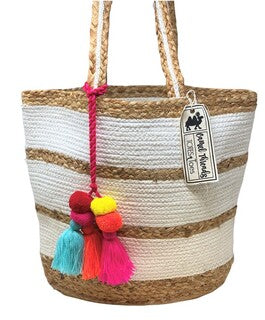 valencia striped tote | natural + white