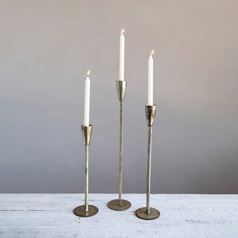 set of 3 metal taper holders | antique gold