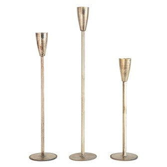 set of 3 metal taper holders | antique gold