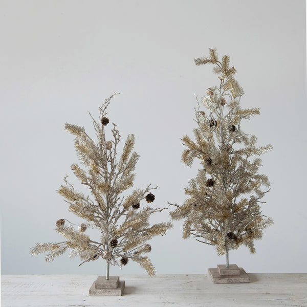 faux pine tree + wood base | silver
